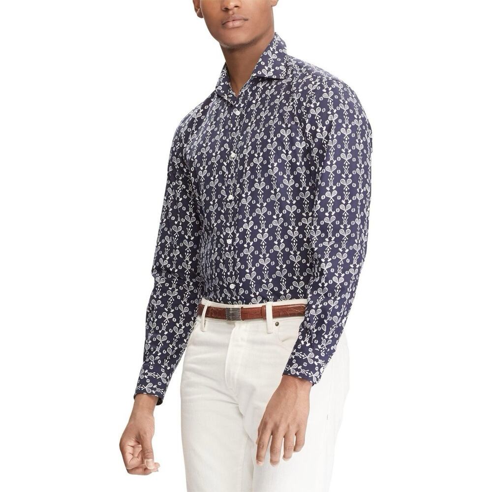 NWT Ralph Lauren Purple Label Wimbledon Tennis Racquet Button Shirt 16.5 $495.00